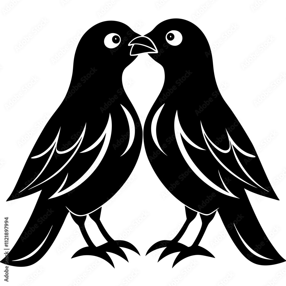 Fototapeta premium 2 beautiful birds kiss vector silhouette on white background