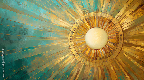 Circular light source with radiating rays. Auric. Illustration