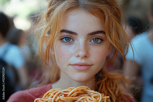 Woman Eating Pasta