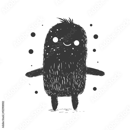 A Hand Drawn Illustration Of A Smiling Furry Monster With Large Eyes
