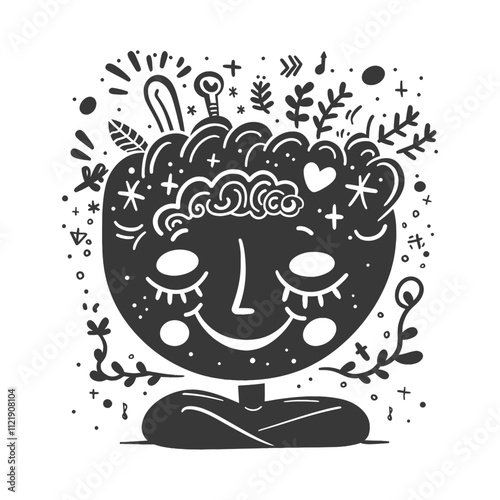 A Hand Drawn Illustration Of A Smiling Face With Floral Elements