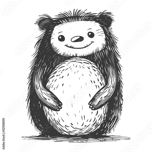 A Hand Drawn Illustration Of A Smiling Hedgehog