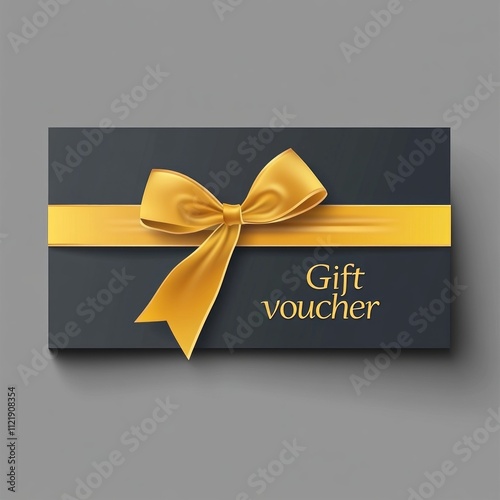 Elegant gift voucher with a yeellow ribbon and bow on a dark background suitable for special occasions photo