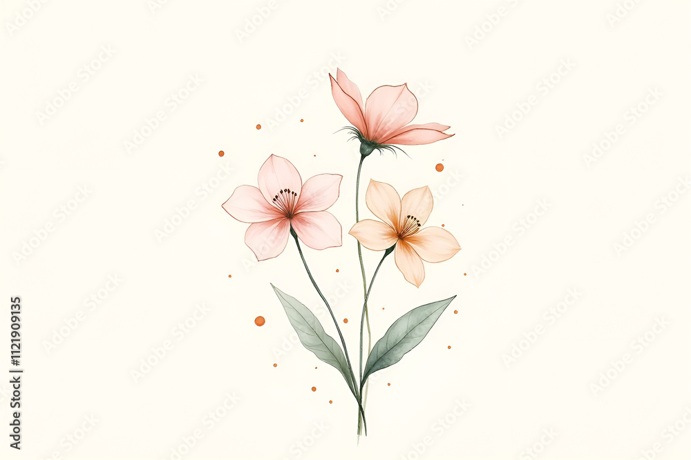 Naklejka premium delicate watercolor illustration, abstract floral sketch, soft pastel colors, light background, subtle artistic design, nature inspired, minimalistic style, modern art, gentle aesthetics