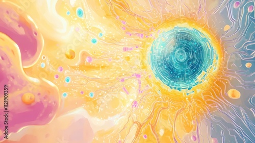 A vibrant abstract representation of cellular dynamics and energy flow. photo