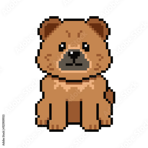 Pixel art cute chow chow dog vector in retro style for design.