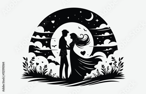 Romantic Couple Silhouette Set Depicting Love and Intimacy for Design and Art Projects