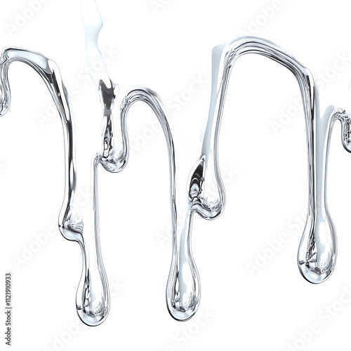 A Dripping Silver Splash with Reflective Metallic Streams PNG
