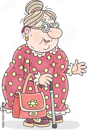 Funny aged woman with a wal...