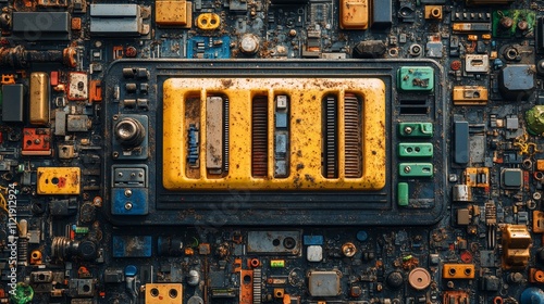 Retro Futuristic Tech Collage: A Grunge Aesthetic