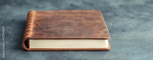 unique gifts concept. A handcrafted leather notebook or journal for jotting down ideas photo