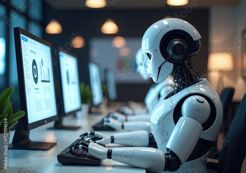 robots work call center operators answering customer phone calls efficiently accurately every photo