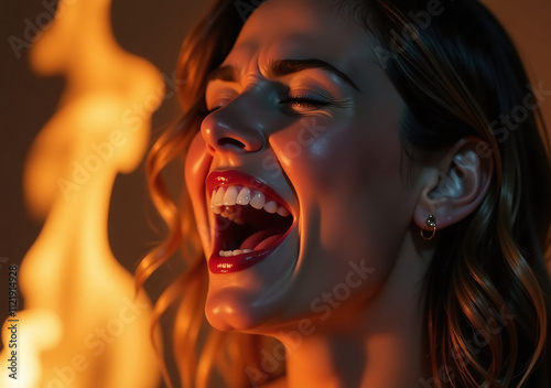 sexy woman burns intense pleasure face contorted
