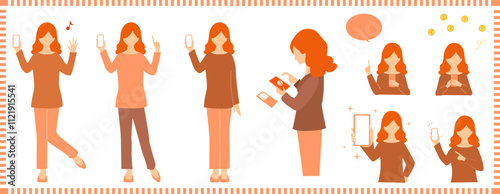 Set of women using smartphones.