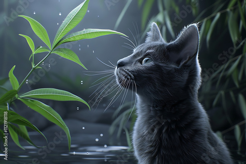 animal photography, an incredibly lifelike picture of a russian blue cat blending in with its environment