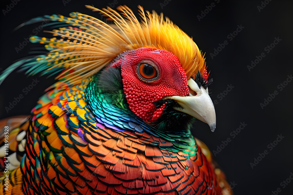 Close-up portrait of a vibrant golden pheasant. Close-up portrait of a vibrant golden pheasant.