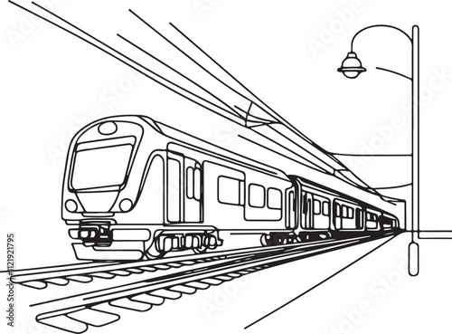 Minimalist Line Art of Trains and Railroad Tracks – on White Background
