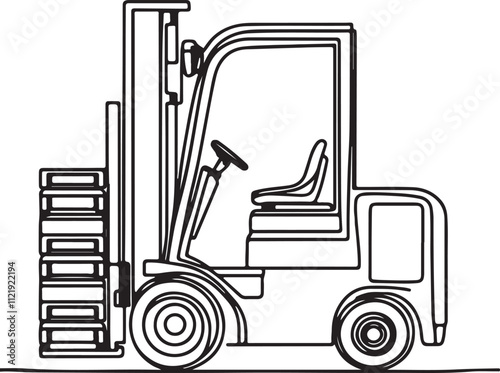 Minimalist Line Drawing of Forklift Lifting Pallets Simple Vector Art on White Background