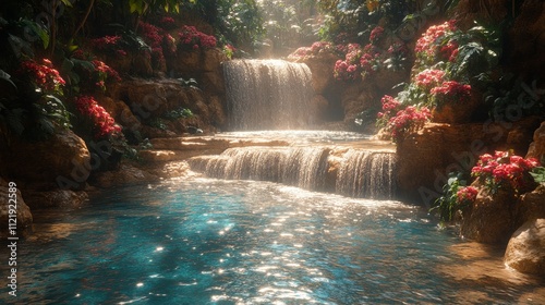 Serene Waterfall in Lush Tropical Paradise