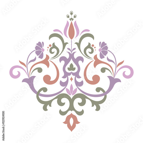 Damask graphic ornament. Floral design element. Colored and white vector pattern