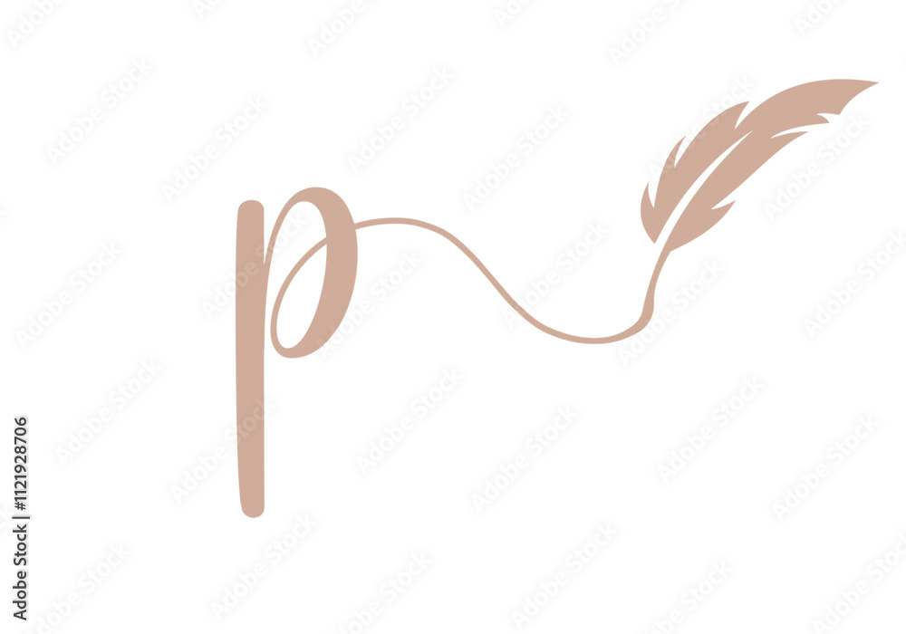 Obraz premium Letter P Feather Logo Design Vector Template. Feather Symbol