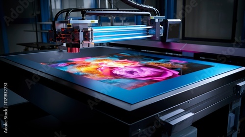 A photo of a UV flatbed printer
