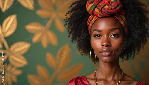 Portrait of a Young African Woman in Traditional Attire photo