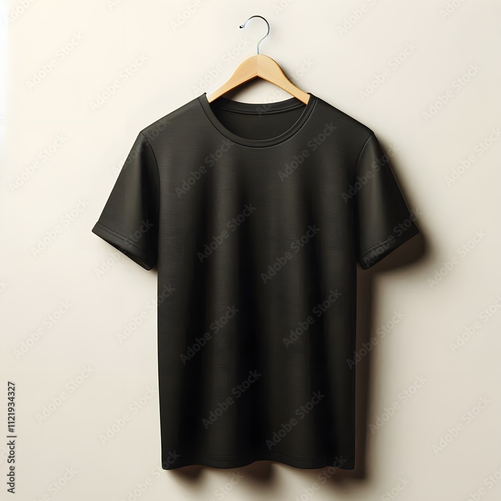 A black t shirt mockup with copyspace against a soft white background. T shirt mockup template for presentation.