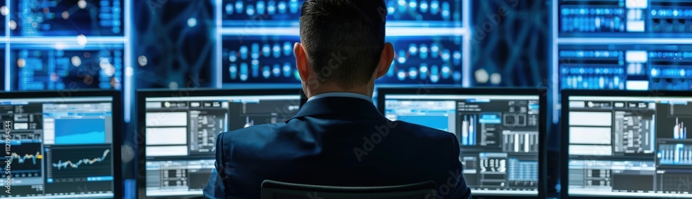 Fototapeta premium Cyber threat intelligence analyst researching emerging security threats