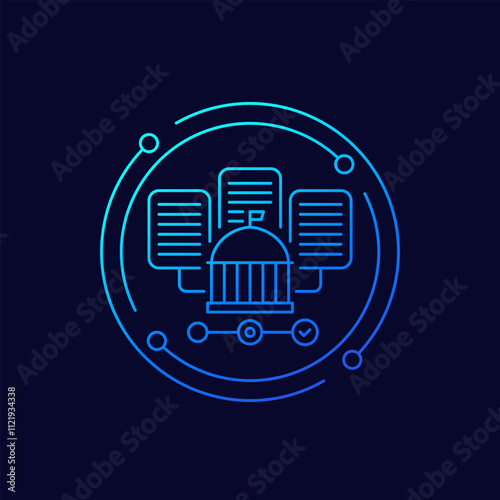 government icon with documents, linear design