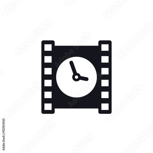 video time icon, film strip and clock pictogram on white