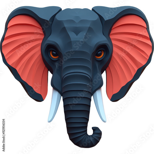 Stylized Cartoon Elephant Head Illustration with Vibrant Blue-Red Palette and Intriguing Expression