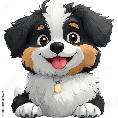Adorable Fluffy Pup with Vibrant Cartoon Style - Ideal for Pet Products and Content