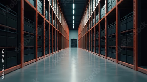 Fully digitized inventory system, warehouse automation at work, 3D illustration