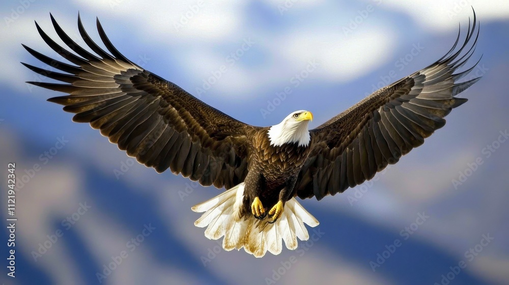 Obraz premium Majestic Bald Eagle Soaring Over Mountains