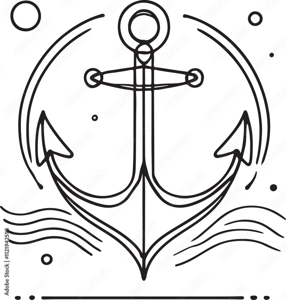 Naklejka premium Minimalist Continuous Line Anchor Drawing Simple Art on White Background