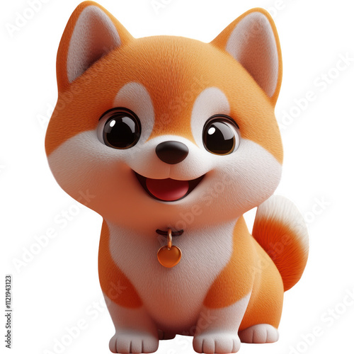 Vibrant Shiba Inu Illustration - Animated Pet Character with Orange Coat and Cheerful Expression background removal