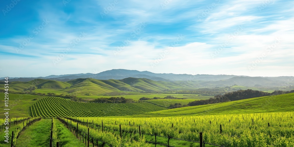Obraz premium A wide-angle shot of a sprawling vineyard stretching into the horizon