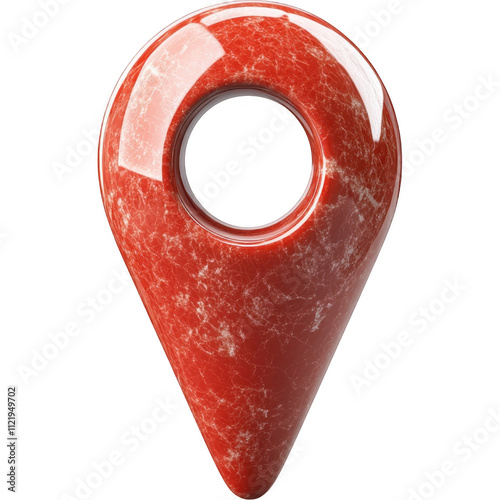 Stylized Red Gemstone-Like Pin on Transparent Background - Abstract Symbol for Location Tracking, GPS Navigation, Map Services, Real Estate
