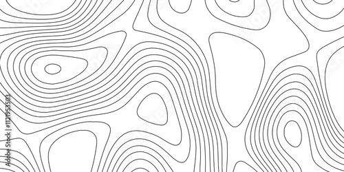 Topography and geography mountain relief cartography line contour map terrain grid abstract vector art background, panorama view landscape geodesy black wave curve lines banner background design.