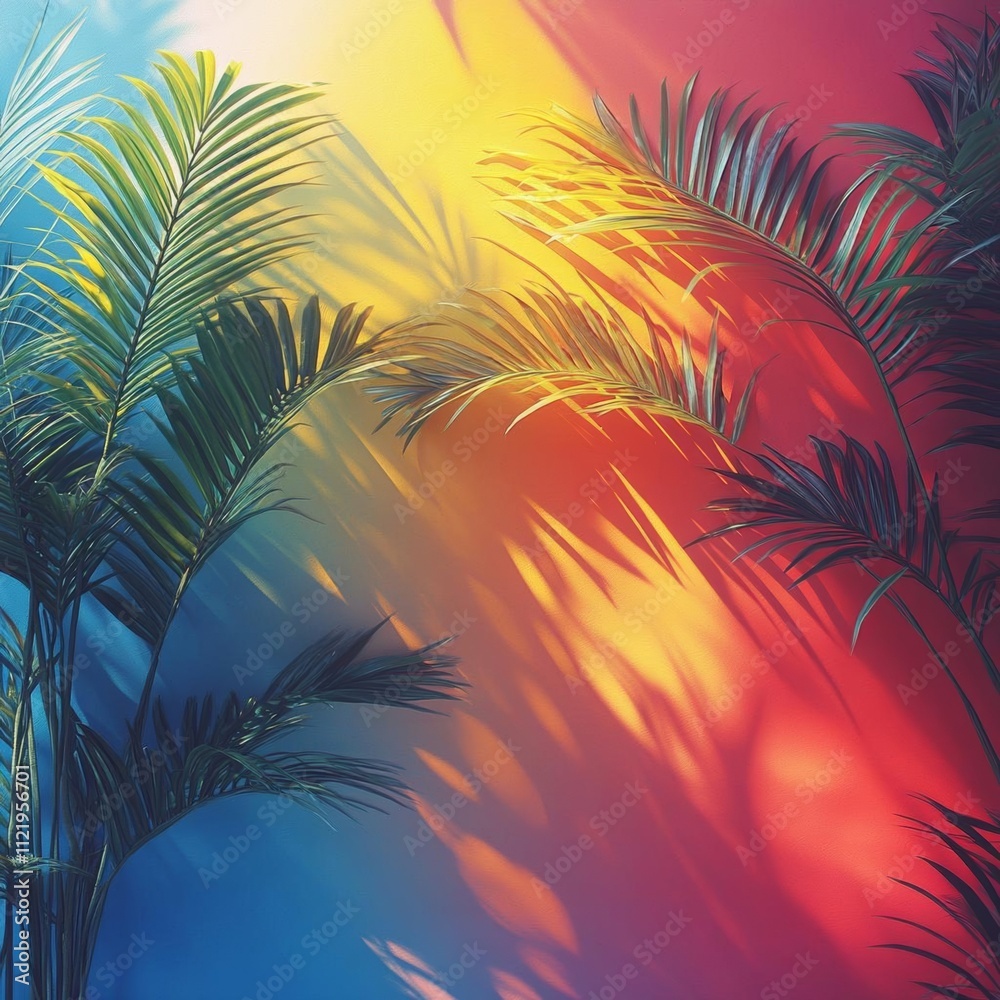 seamless of Colorful gradient studio backdrop with empty space for your content, tropical leaf shadow seamless of Colorful gradient studio backdrop with empty space for your content, tropical leaf shadow