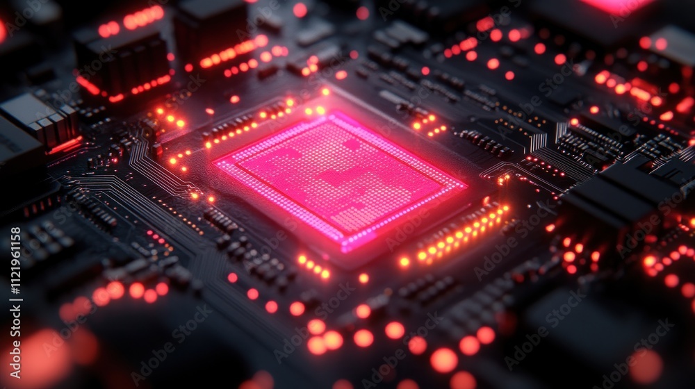 Fototapeta premium Closeup circuit board with glowing component