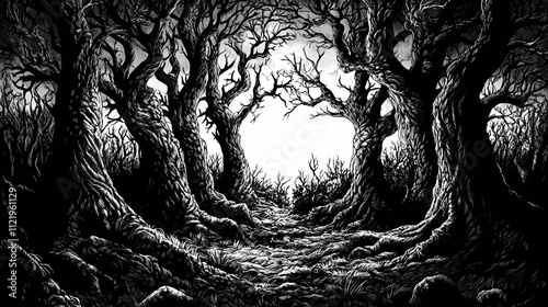 A creepy grove where shadows dance and laughter echoes eerily. Echoes. Illustration photo