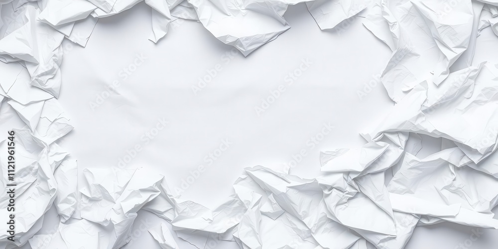 Obraz premium Crumpled white paper with soft shadows, textured surface, crumpled, recycle
