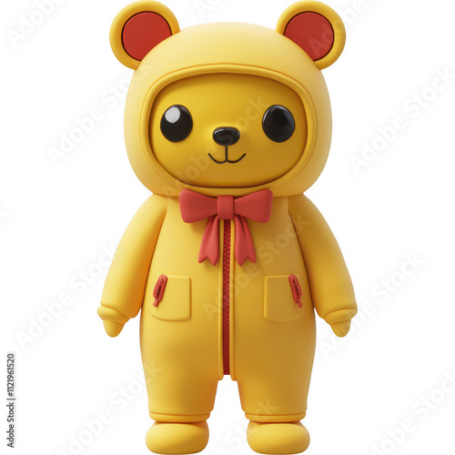 Stylish Yellow Teddy Bear with Bow Tie Against White Background