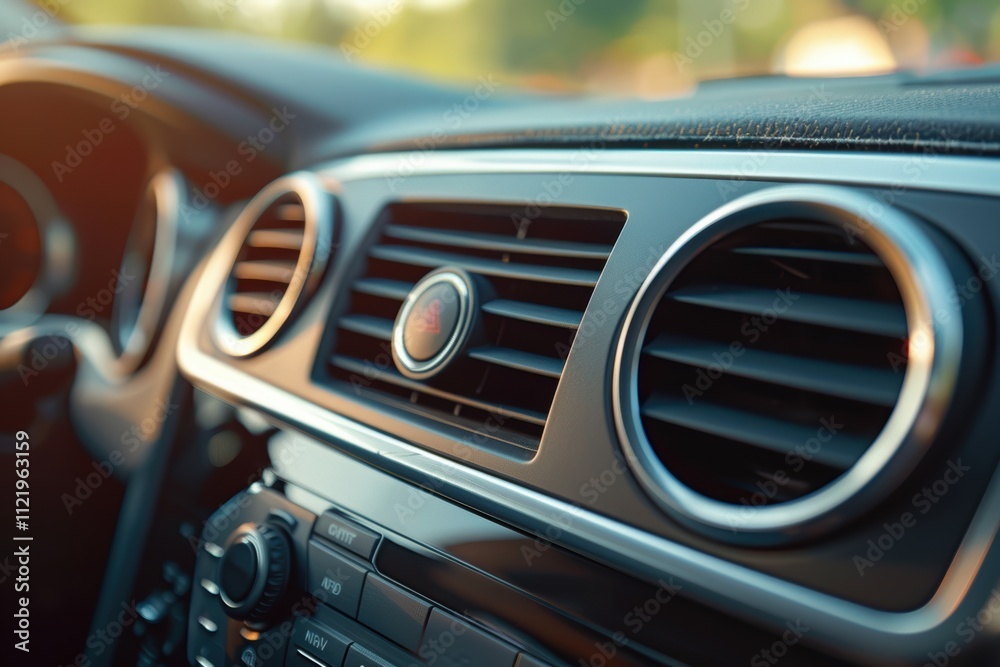 Modern Car Air Conditioning Vents with Sophisticated Dashboard Design in Close-Up View