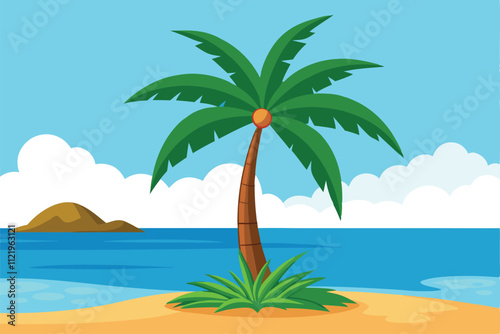 beach with palm tree vector illustration