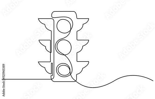 Continuous one line drawing of traffic lights with poles to regulate vehicle travel at road intersections, Light traffic one line continuous. Light traffic line art