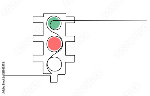 Continuous one line drawing of traffic lights with poles to regulate vehicle travel at road intersections, Light traffic one line continuous. Light traffic line art