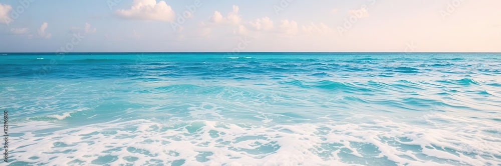 Fototapeta premium Pure blue turquoise water texture of the ocean sea with foamy waves, waves, paradise